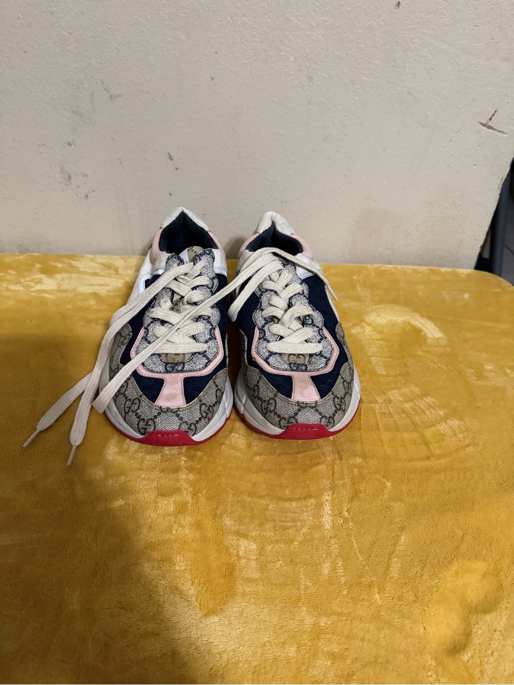 Gucci Kids Beige GG Canvas Sneakers with Pink and Navy Accents